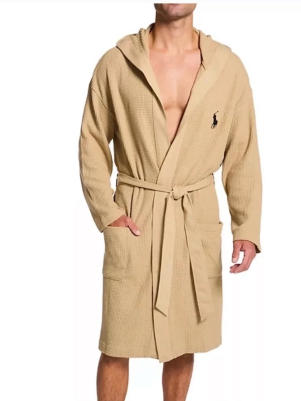 Polo Ralph Lauren Mens Thermal Hooded Robe Beige Size L/XL